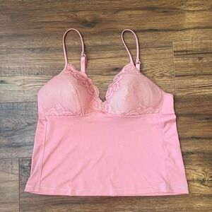 Pink Y2K‎ Lace Cami Top Adjustable Straps Padded Cups Women Small Fairy Coquette